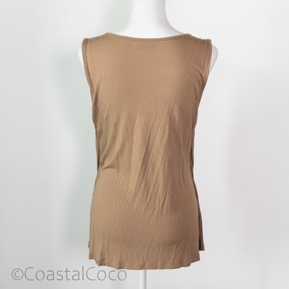 New York & Co Waterfall Neckline Tan Sleeveless Top XL Sequins Cowl Draped Y2K - Picture 3 of 10